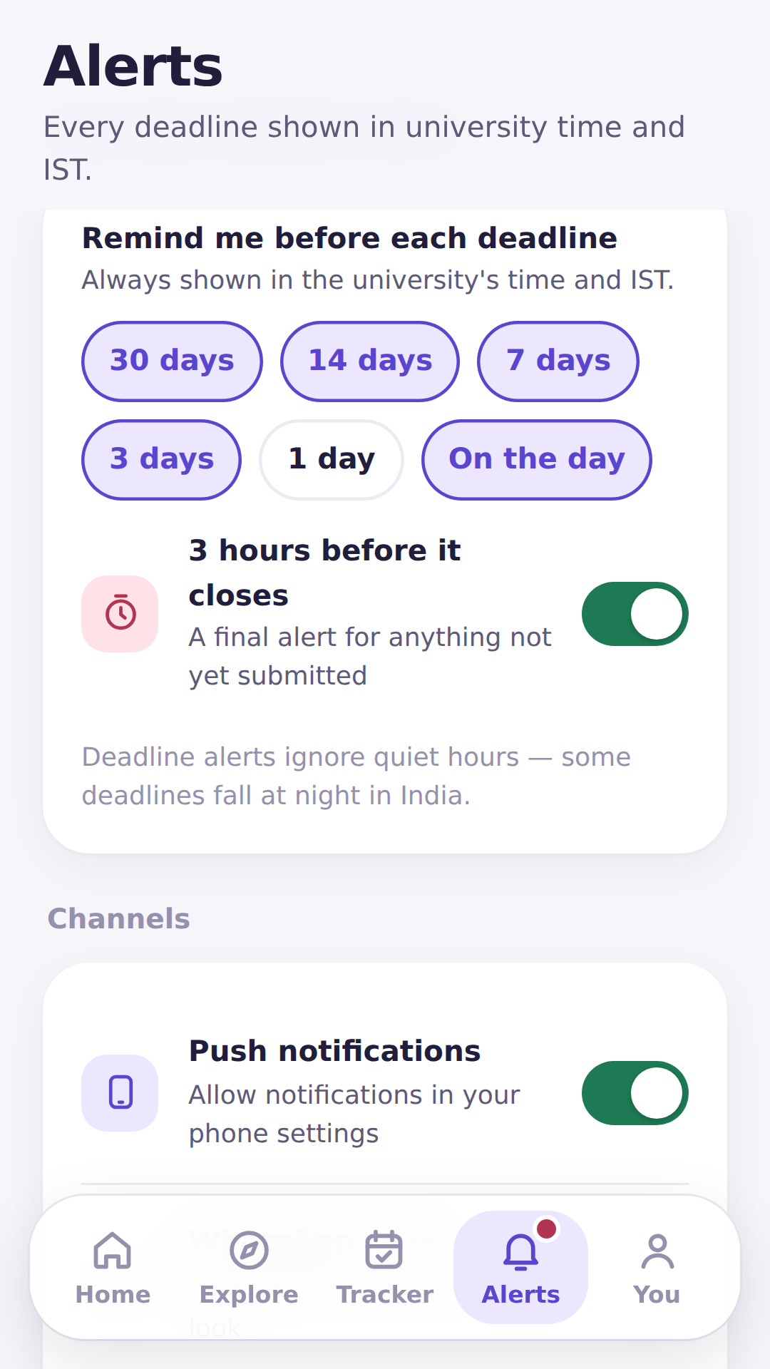 Reminder settings